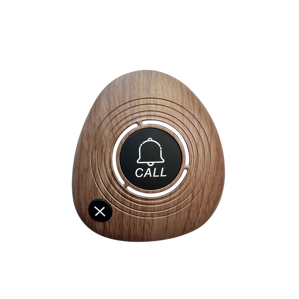 Pebble call button in Oak wood grain